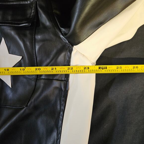 Forever 21+ Black and White Faux Leather Jacket Size 3X NWT Stars Casual Goth - Picture 10 of 12
